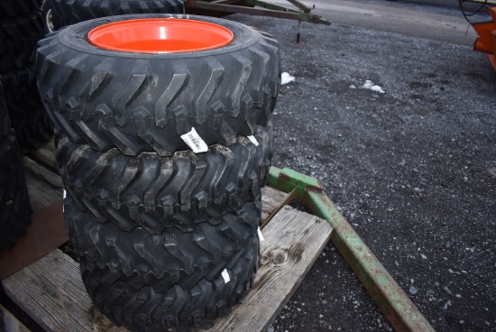 Bobcat 8 bolt rims w/ 6'' center w/ 10-16.5 skidloader tires (new tires) (x4)