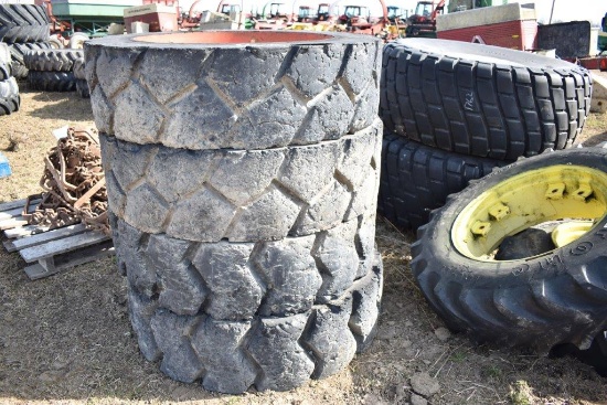 4- Setco solid tires on 10 bolt, 11'' tims, 4'x13'' diameter (x4)