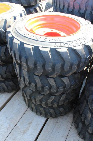 4- Forerunner 10-16.5 skid loader tires w/ Bobcat rims (x4)