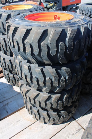 4- Forerunner 12-16.5 skid loader tires w/ Bobcat rims (x4)