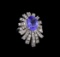 5.95 ctw Tanzanite and Diamond Ring - 14KT White Gold