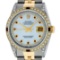 Rolex Mens Two Tone Diamond Lugs Mother Of Pearl Ruby and Diamond Datejust Wrist