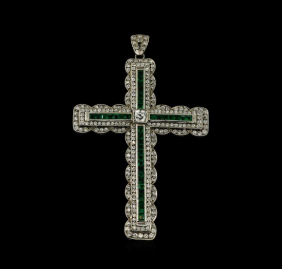 1.52 ctw Emerald and Diamond Pendant - Platinum