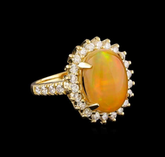 4.45 ctw Opal and Diamond Ring - 14KT Yellow Gold