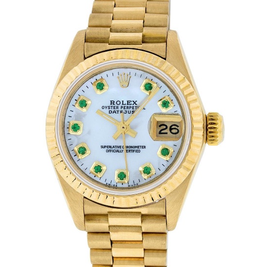 Rolex 18KT Gold President Emerald Ladies Watch