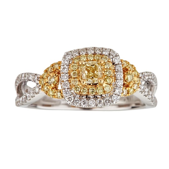 0.74 ctw Yellow and White Diamond Ring - 18KT White and Yellow Ring