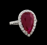 GIA Cert 6.46 ctw Ruby and Diamond Ring - 14KT White Gold