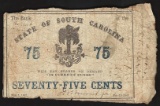 1863 Seventy Five Cents State of South Carolina Obsolete Bank Note