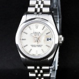 Rolex Stainless Steel Silver Index Smooth Bezel Quickset DateJust Ladies Watch