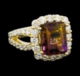 4.56 ctw Ametrine Quartz and Diamond Ring - 14KT Yellow Gold