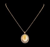 26.39 ctw Opal and Diamond Pendant With Chain - 14KT Rose Gold