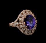 3.11 ctw Tanzanite and Diamond Ring - 14KT Rose Gold