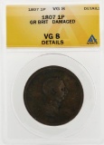 1807 1 Penny Great Britain Damaged Coin ANACS VG8 Details