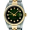 Rolex Mens 36mm Two Tone Yellow Gold Green Vignette Diamond DateJust Wristwatch