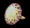 13.98 ctw Opal, Pink Sapphire and Diamond Ring - 14KT Yellow Gold