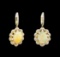 2.78 ctw Opal and Diamond Earrings - 14KT Yellow Gold