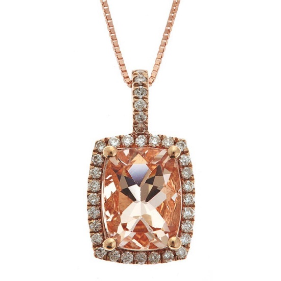 1.98 ctw Morganite and Diamond Pendant - 10KT Rose Gold