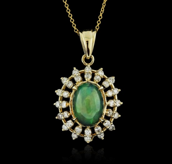 14KT Yellow Gold 3.89 ctw Opal and Diamond Pendant With Chain