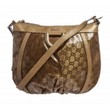 Gucci Beige Gold Coated Canvas Crystal Monogram Crossbody Bag