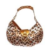 Cesare Paciotti Orange Metallic Leather Leopard Print Small Shoulder Handbag