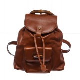 Gucci Brown Leather Drawstring Bamboo Mini Backpack