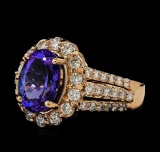 3.44 ctw Tanzanite and Diamond Ring - 14KT Rose Gold