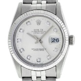 Rolex Mens 36mm Stainless Steel Silver Diamond Datejust Wristwatch
