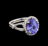 3.96 ctw Tanzanite and Diamond Ring - 14KT White Gold