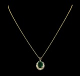 3.88 ctw Emerald and Diamond Pendant With Chain - 14KT Yellow Gold
