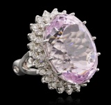 14KT White Gold 40.04 ctw GIA Certified Kunzite and Diamond Ring