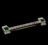 0.56 ctw Emerald and Diamond Pin - 10KT White Gold