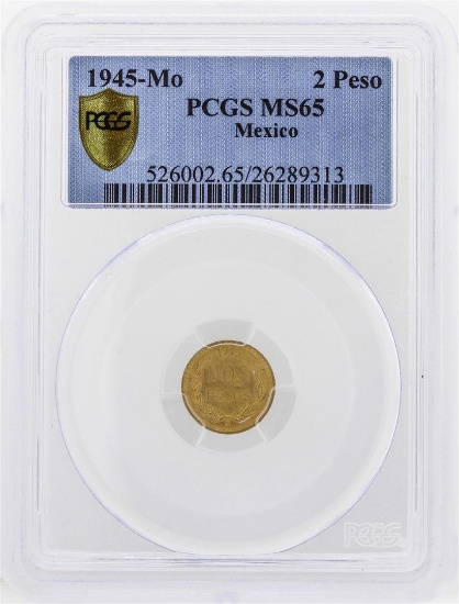 1945-Mo Mexico 2 Pesos Gold Coin PCGS MS65