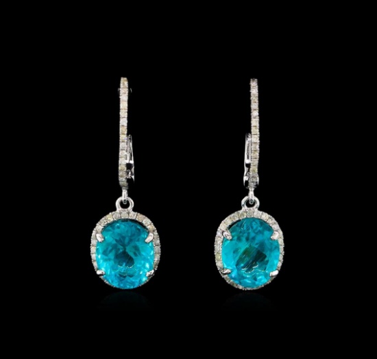 6.35 ctw Apatite and Diamond Earrings - 14KT White Gold