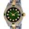 Rolex Ladies 2T Green Vignette Emerald And Diamond Datejust Wristwatch