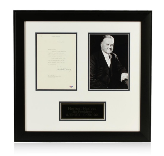 Herbert Hoover Signed Letter Display PSA Certified