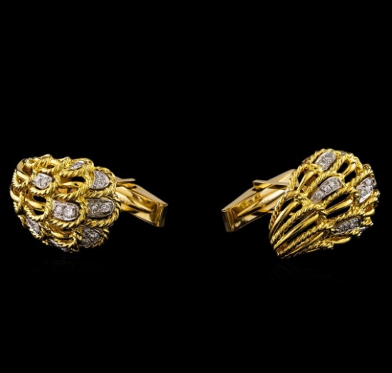 0.80 ctw Diamond Cuff Links - 14KT Yellow Gold