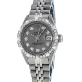 Rolex Ladies SS Slate Grey Diamond Pyramid Bezel Datejust Wristwatch