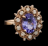 4.36 ctw Tanzanite and Diamond Ring - 14KT Rose Gold