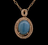 14KT Rose Gold 14.35 ctw Chrysoprase and Diamond Pendant With Chain