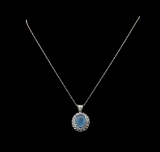 14KT White Gold 6.42 ctw Chrysocolla and Diamond Pendant With Chain
