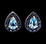 1.65 ctw Blue Topaz and Sapphire Earrings - 14KT White Gold