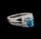 2.56 ctw Blue Zircon and Diamond Ring - Platinum and 18KT White Gold