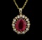 14KT Yellow Gold 11.11 ctw Ruby and Diamond Pendant With Chain