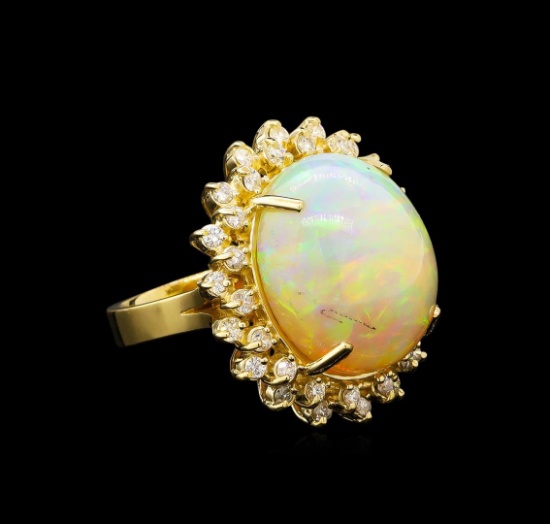 17.50 ctw Opal and Diamond Ring - 14KT Yellow Gold