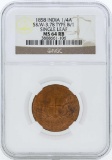 1858 India 1/4 Anna Coin Single Leaf NGC MS64RB