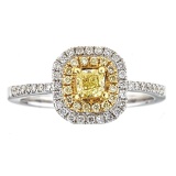 0.68 ctw Yellow and White Diamond Ring - 18KT White and Yellow Ring