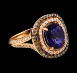1.90 ctw Sapphire and Brown and White Diamond Ring - 14KT Rose Gold