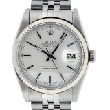 Rolex Mens Stainless Steel Silver Index And White Gold Fluted Bezel Datejust Wri