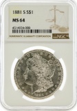 1881-S NGC MS64 Morgan Silver Dollar