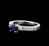 1.03 ctw Blue Sapphire and Diamond Ring - 18KT White Gold